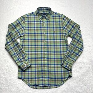 Ralph Lauren Button Down Shirt Men Small Green Blue Plaid Flesh Pony Long Sleeve